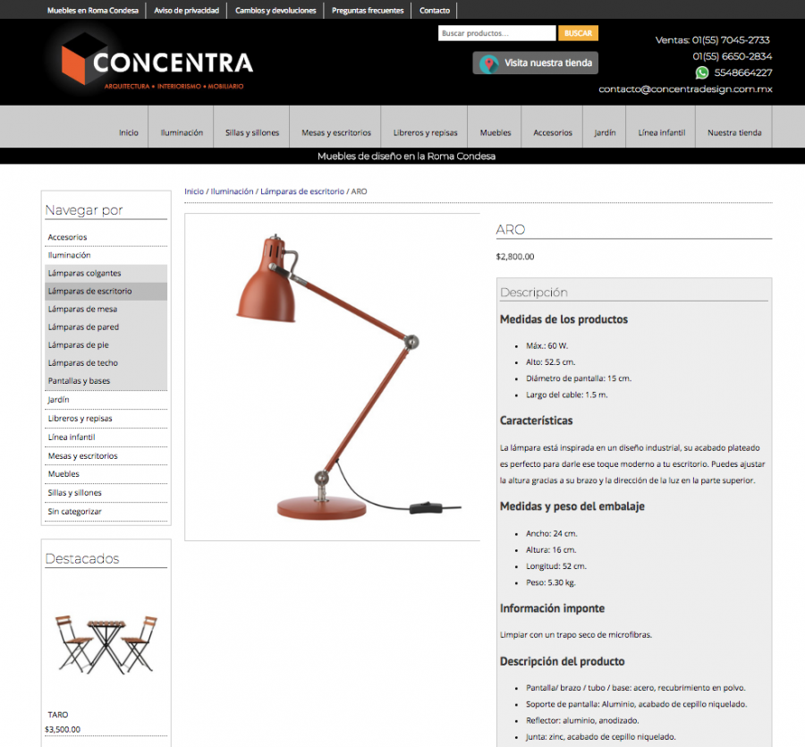 Concentra Design. Diseño de tienda en línea. 